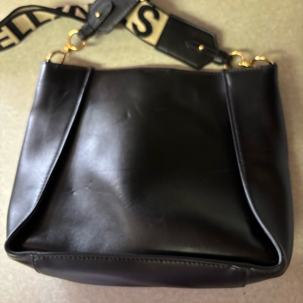 Stella McCartney Black Faux Leather Perorated Logo Small Preppy Crossbody Bag - Picture 4 of 13